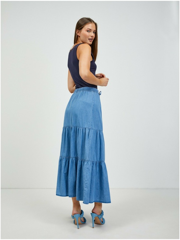 Orsay Синя дънкова макси пола с волани ORSAY