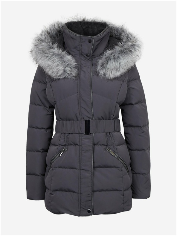 Orsay Тъмносиво дамско зимно ватирано яке с колан ORSAY