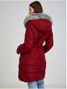 Orsay Винено дамско пухено зимно палто с качулка и изкуствен косъм ORSAY
