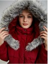 Orsay Винено дамско пухено зимно палто с качулка и изкуствен косъм ORSAY