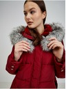 Orsay Винено дамско пухено зимно палто с качулка и изкуствен косъм ORSAY