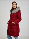 Orsay Винено дамско пухено зимно палто с качулка и изкуствен косъм ORSAY