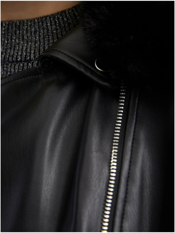 Orsay Черно дамско яке от изкуствена кожа с изкуствен косъм ORSAY