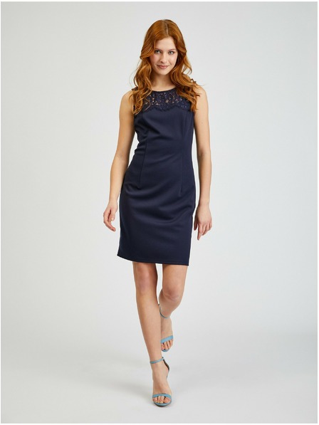 Orsay Тъмносиня дамска рокля по тялото с дантела ORSAY