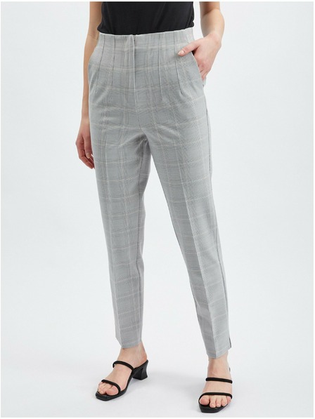 Orsay Светлосив дамски straight fit панталон на каре ORSAY