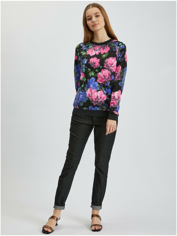 Orsay Розово-черен дамски суичър на цветя ORSAY
