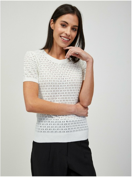Orsay Бял перфориран суитшърт с къс ръкав ORSAY
