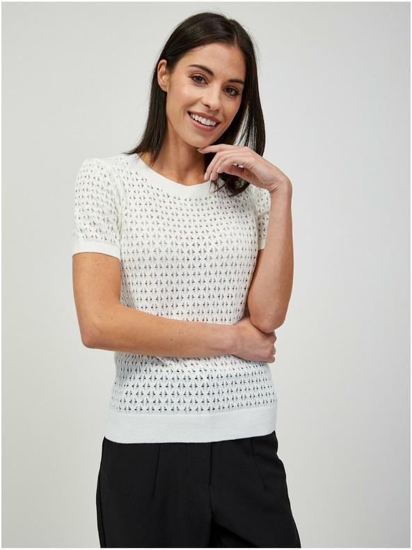 Orsay Бял перфориран суитшърт с къс ръкав ORSAY