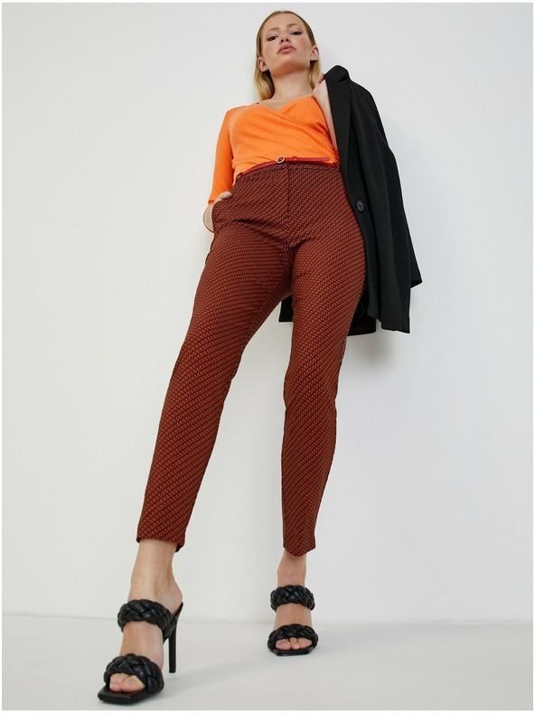 Orsay Черно-червен дамски панталон с десен ORSAY