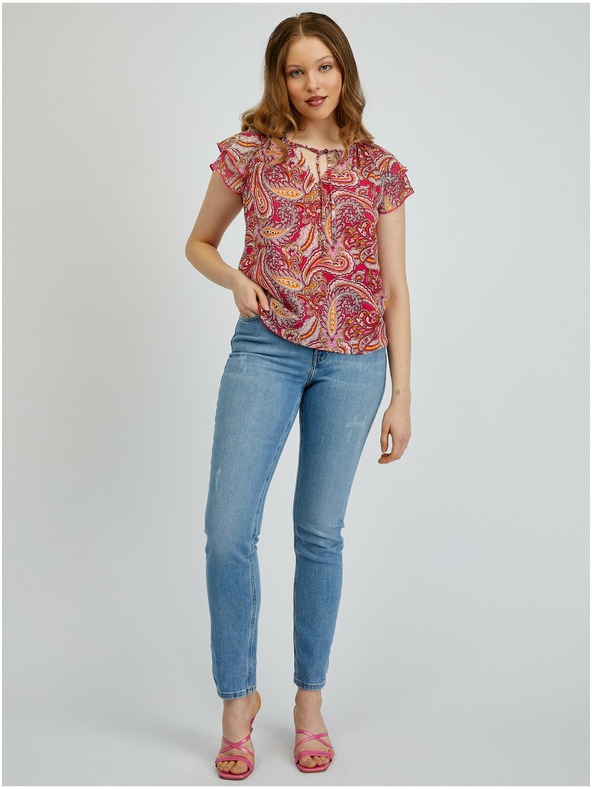 Orsay Червено-розова дамска блуза с десен ORSAY