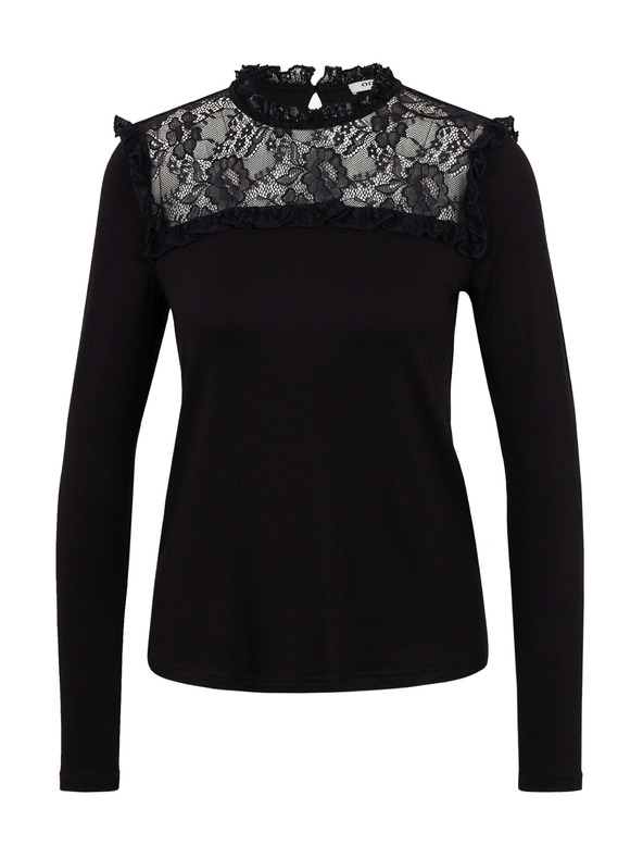 Orsay Черна дамска тениска с детайл от дантела ORSAY