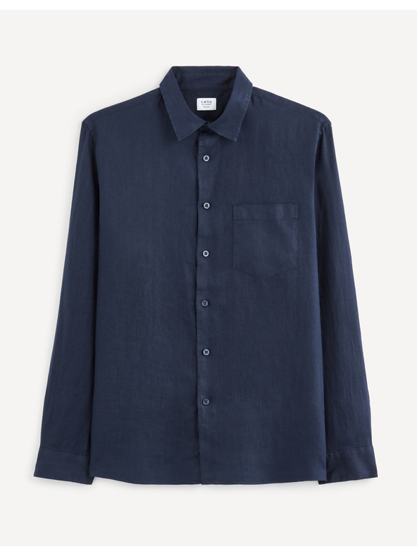 Celio Тъмносиня мъжка ленена риза Celio Baflax
