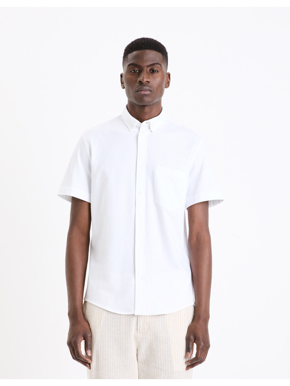 Celio Бяла мъжка риза с къс ръкав Celio Barik