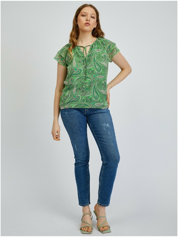 Orsay Зелена дамска блуза с десен ORSAY