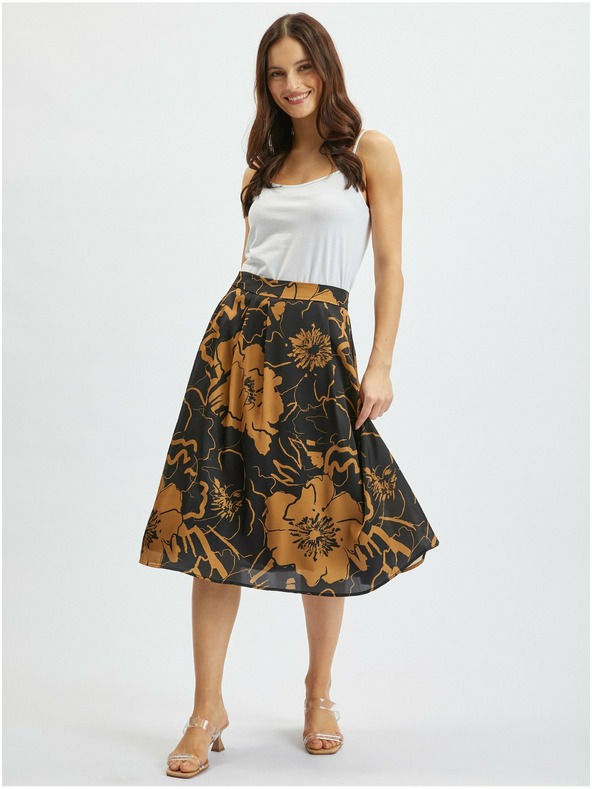 Orsay Кафяво-черна дамска сатенена пола на цветя ORSAY