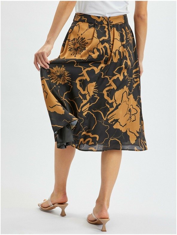 Orsay Кафяво-черна дамска сатенена пола на цветя ORSAY