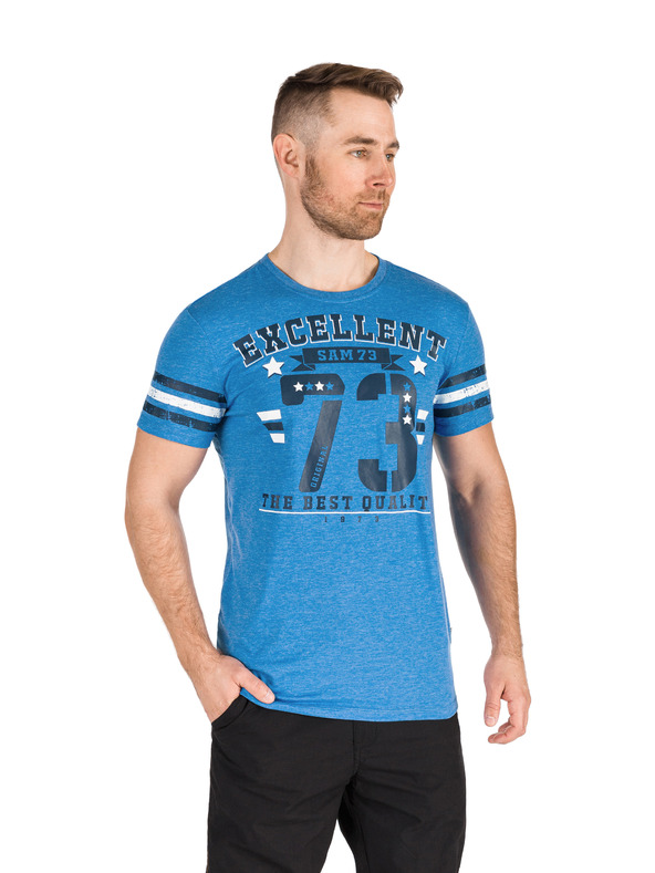 Sam 73 Синя мъжка тениска с щампа SAM 73