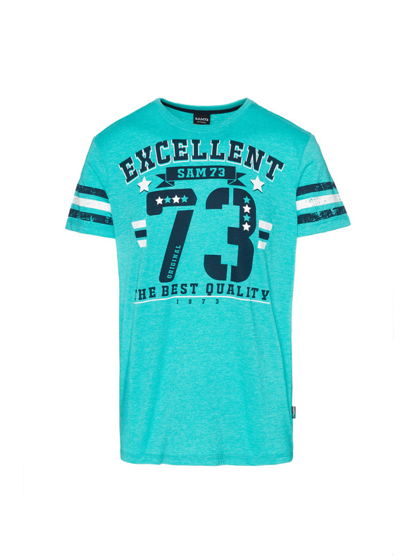 Sam 73 Тюркоазена мъжка тениска с щампа SAM 73
