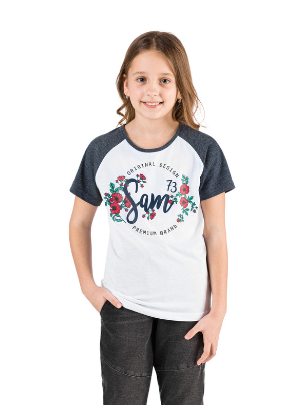 Sam 73 Синьо-бяла тениска с щампа за момичета SAM 73