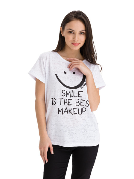 Sam 73 Бяла дамска тениска с щампа SAM 73