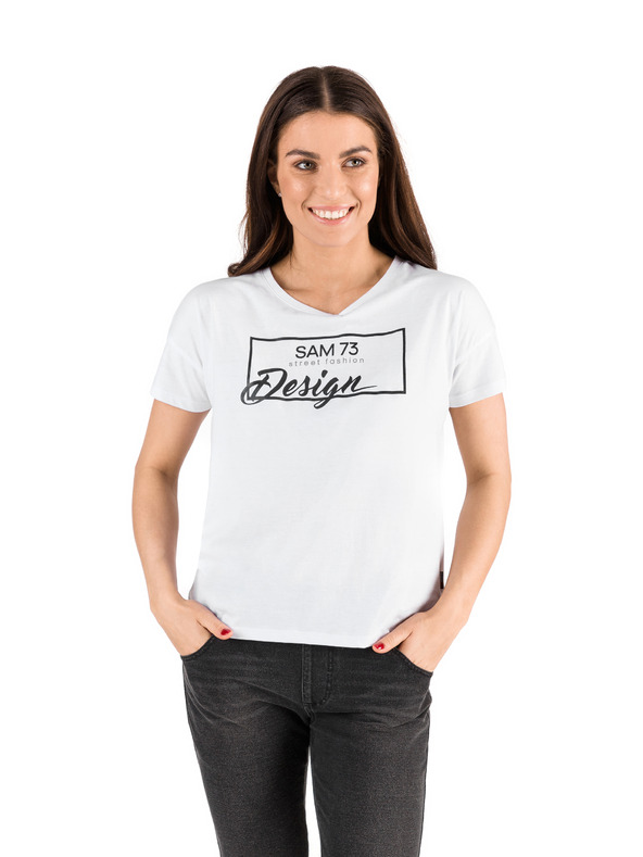 Sam 73 Бяла дамска тениска с щампа SAM 73