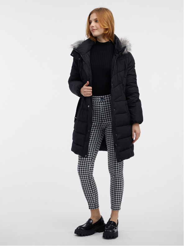 Orsay Черно дамско ватирано палто с изкуствена кожа ORSAY