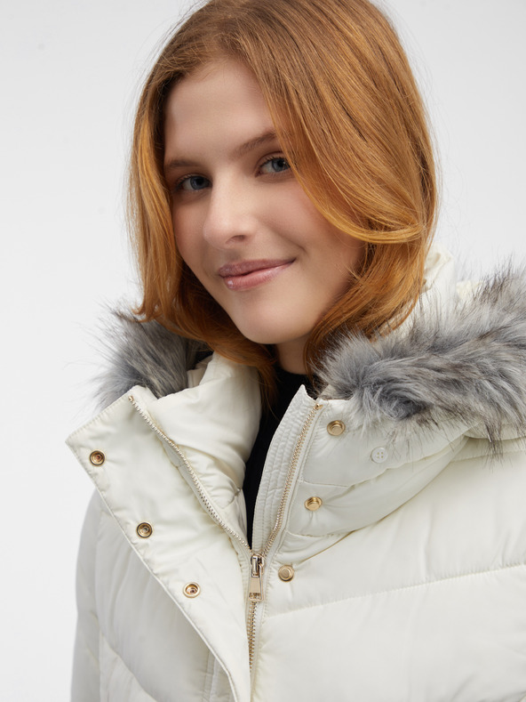 Orsay Кремаво дамско ватирано палто с изкуствена кожа ORSAY