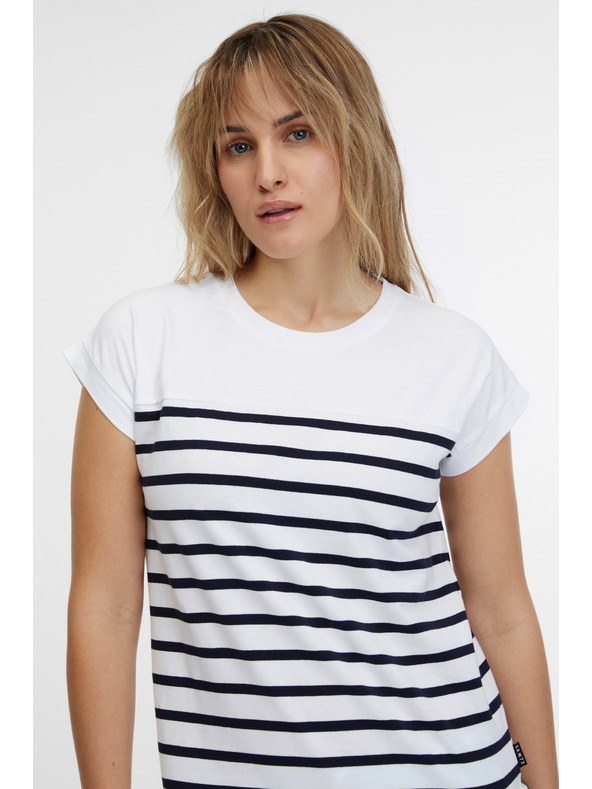 Sam 73 Бяла дамска тениска на райета SAM 73 Mercedes