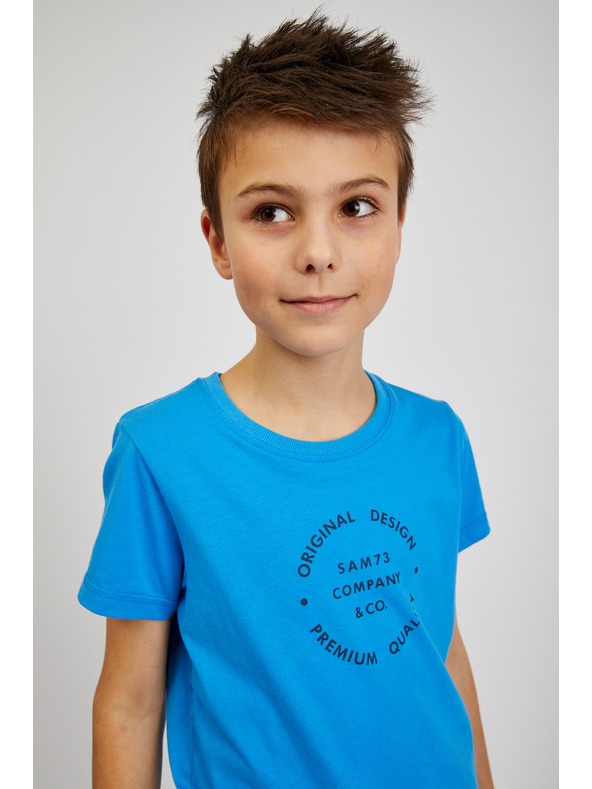 Sam 73 Синя памучна тениска за момчета с щампа SAM73 Pyrop