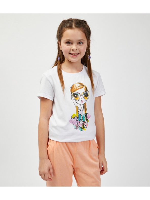 Sam 73 Бяла тениска с щампа за момичета SAM73 Mora