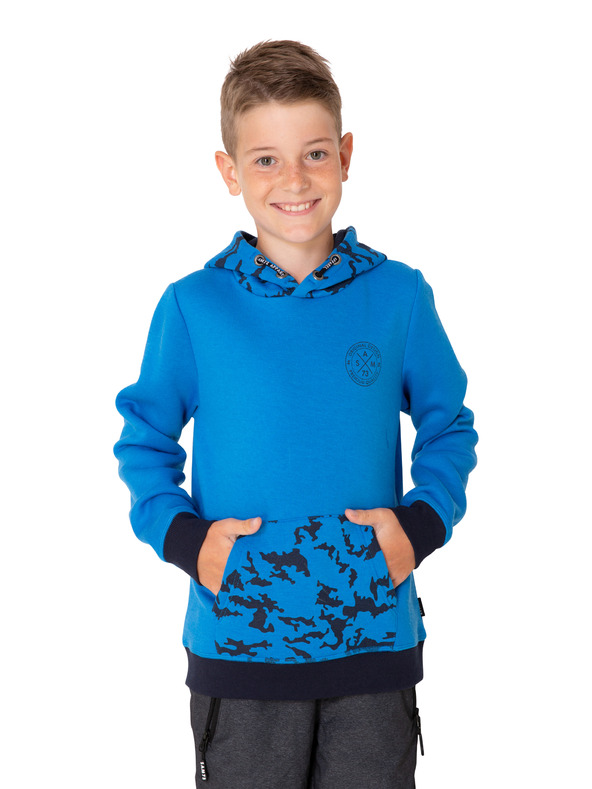 Sam 73 Син момчешки шарен суитшърт с качулка SAM 73 William