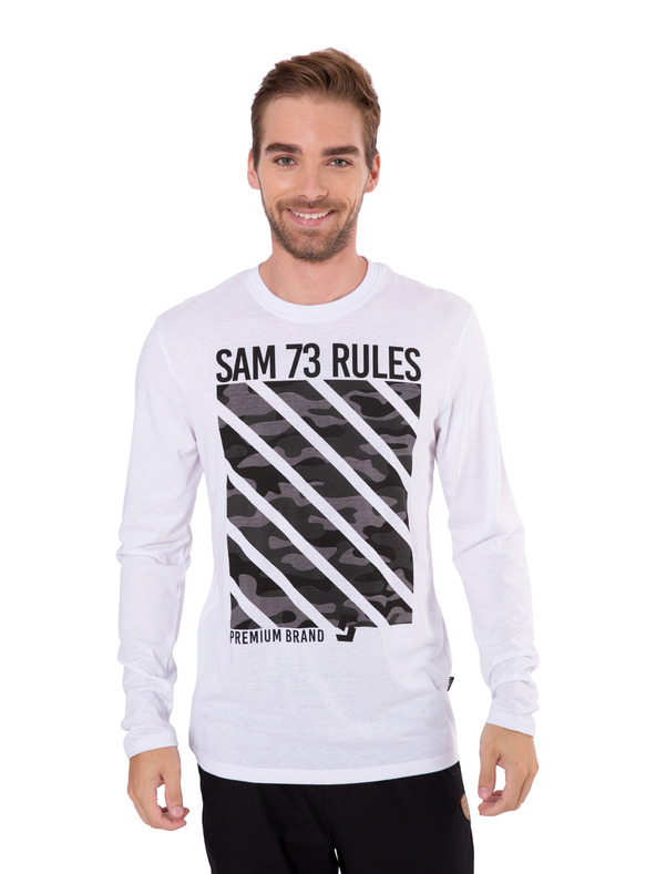 Sam 73 Бяла мъжка тениска с щампа SAM 73