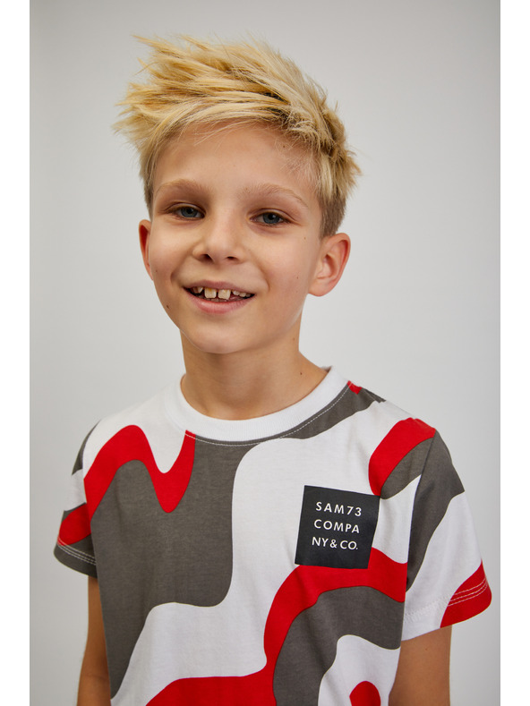 Sam 73 Сиво-червена шарена тениска за момчета SAM 73 Oscar