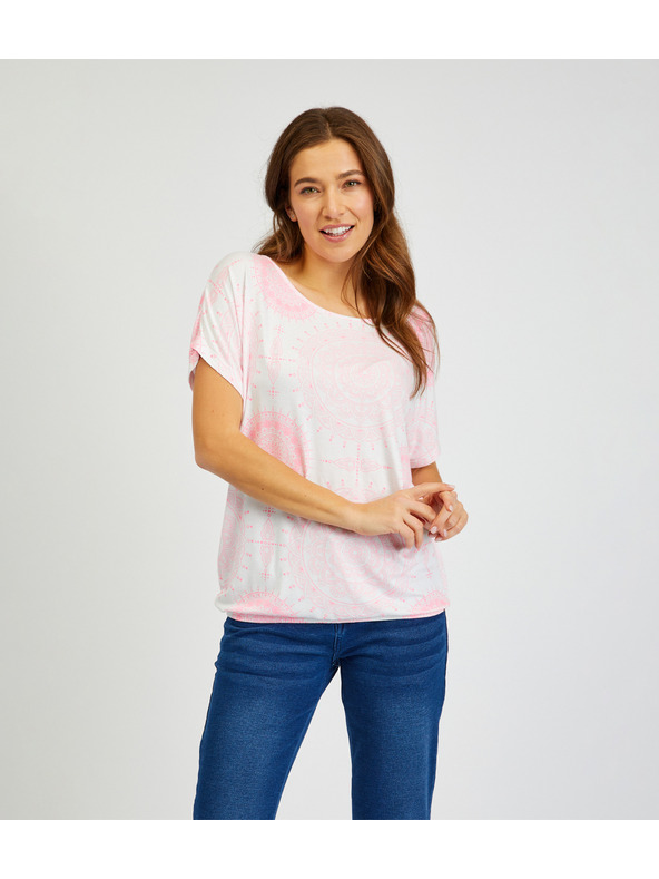 Sam 73 Бяло-розова дамска шарена тениска SAM73 Taurus