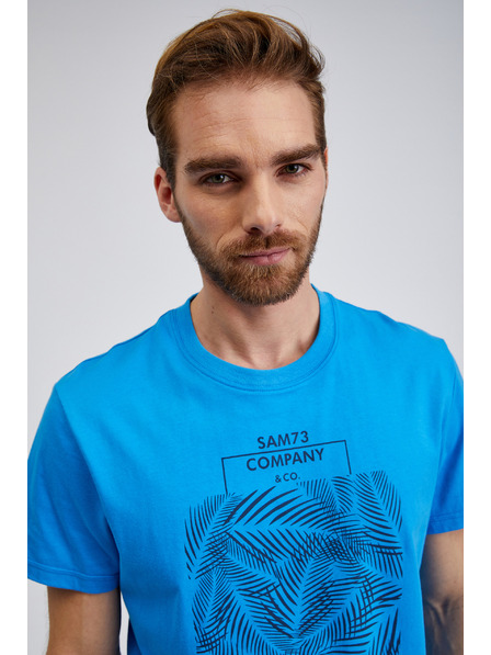Sam 73 Синя мъжка памучна тениска с щампа SAM73 Almandit