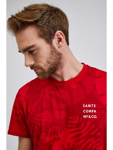 Sam 73 Червена мъжка тениска с шарка SAM73 Sculptor