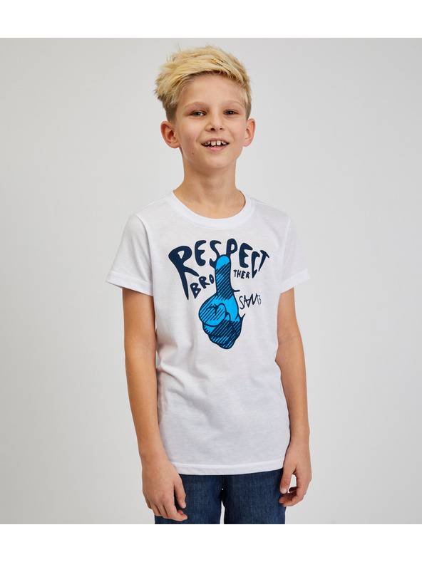 Sam 73 Бяла тениска с щампа за момчета SAM73 Scutum
