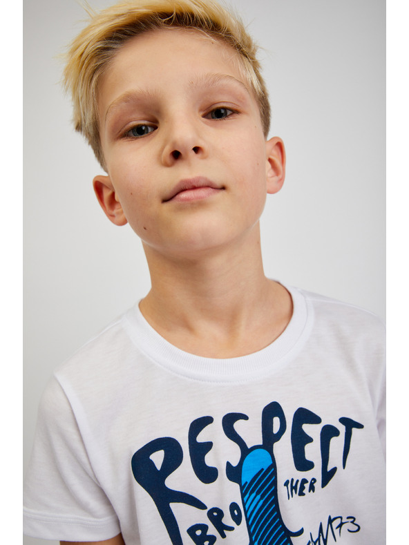 Sam 73 Бяла тениска с щампа за момчета SAM73 Scutum