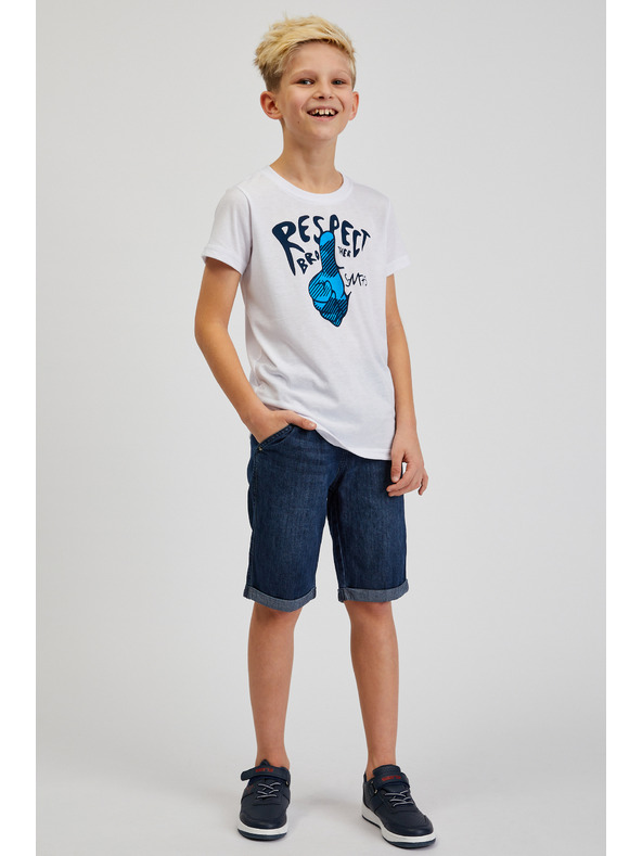 Sam 73 Бяла тениска с щампа за момчета SAM73 Scutum