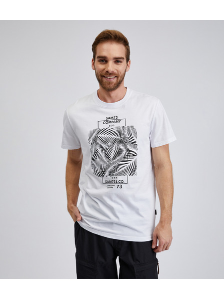 Sam 73 Бяла мъжка памучна риза с щампа SAM73 Almandit