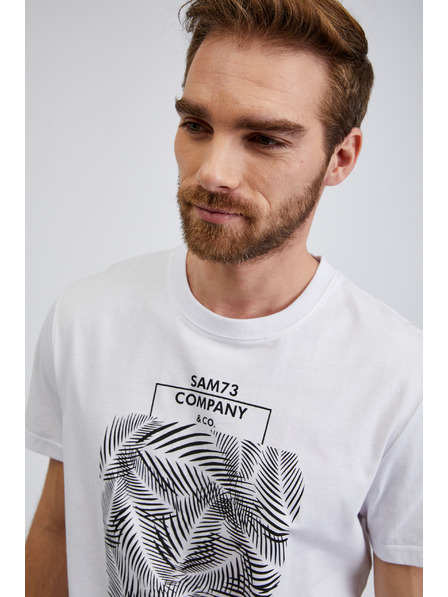 Sam 73 Бяла мъжка памучна риза с щампа SAM73 Almandit
