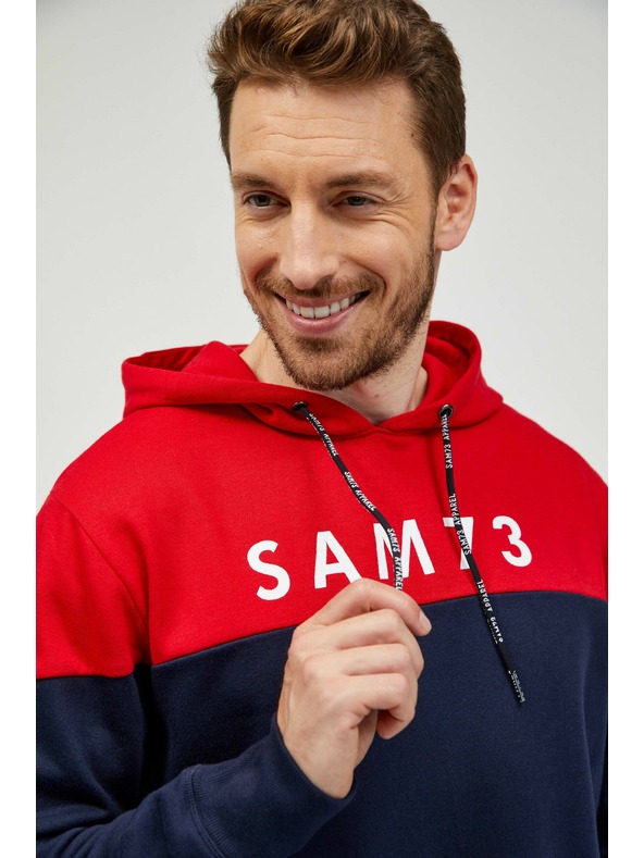 Sam 73 Червено-син мъжки суитшърт s качулка SAM 73 Eldos