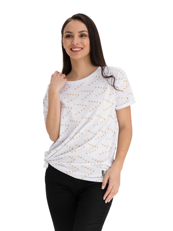 Sam 73 Бяла дамска шарена свободна тениска SAM 73