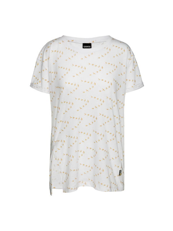 Sam 73 Бяла дамска шарена свободна тениска SAM 73