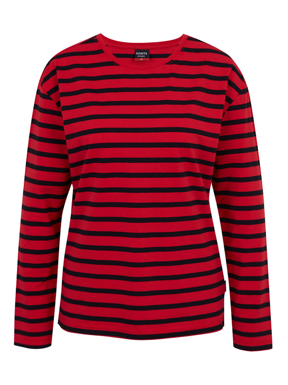 Sam 73 Червена дамска раирана тениска с дълъг ръкав SAM 73 Prudence
