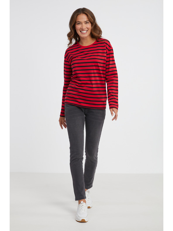 Sam 73 Червена дамска раирана тениска с дълъг ръкав SAM 73 Prudence