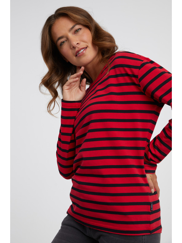 Sam 73 Червена дамска раирана тениска с дълъг ръкав SAM 73 Prudence