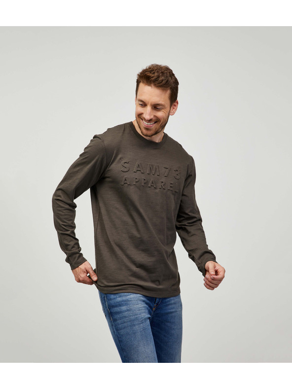 Sam 73 Мъжка тениска с дълъг ръкав в цвят каки SAM 73 Mindart