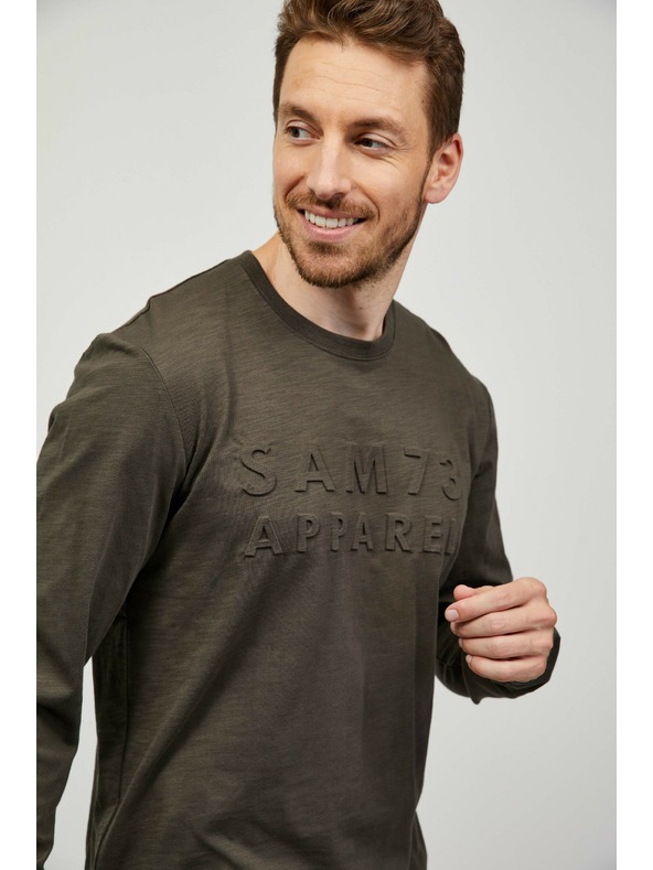 Sam 73 Мъжка тениска с дълъг ръкав в цвят каки SAM 73 Mindart
