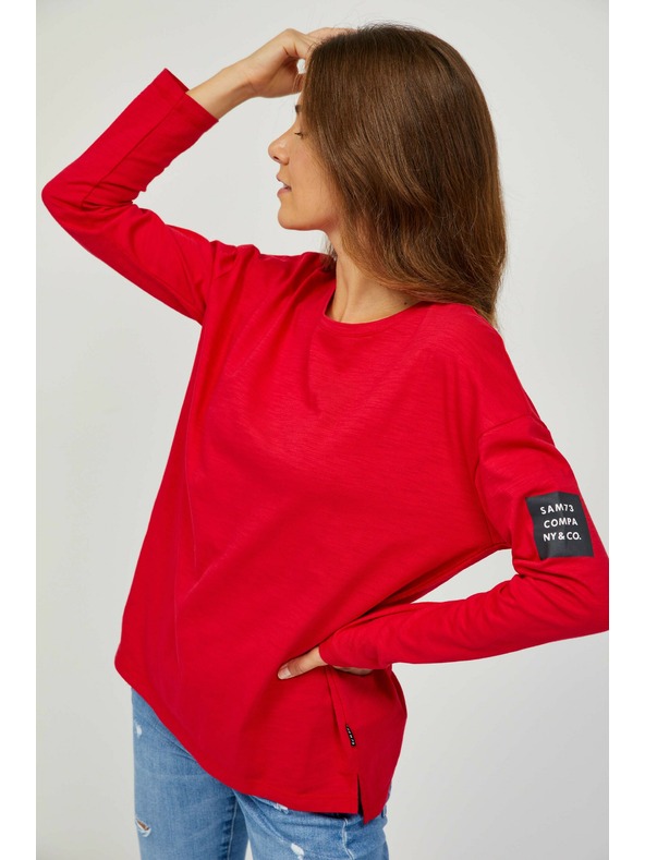 Sam 73 Червена дамска основна тениска с дълъг ръкав SAM 73 Ariasa